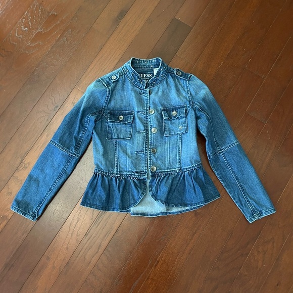 Guess Jeans Guess? Girls M 10/12 Denim Jacket hand decorated bling excellent - Picture 2 of 8